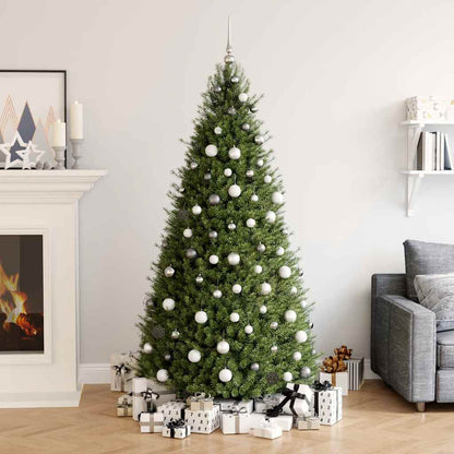 vidaXL 120 Piece Christmas Ball Set with Peak and 300 LEDs White&Gey - white and grey