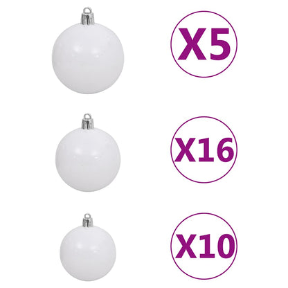 vidaXL 120 Piece Christmas Ball Set with Peak and 300 LEDs White&Gey - white and grey