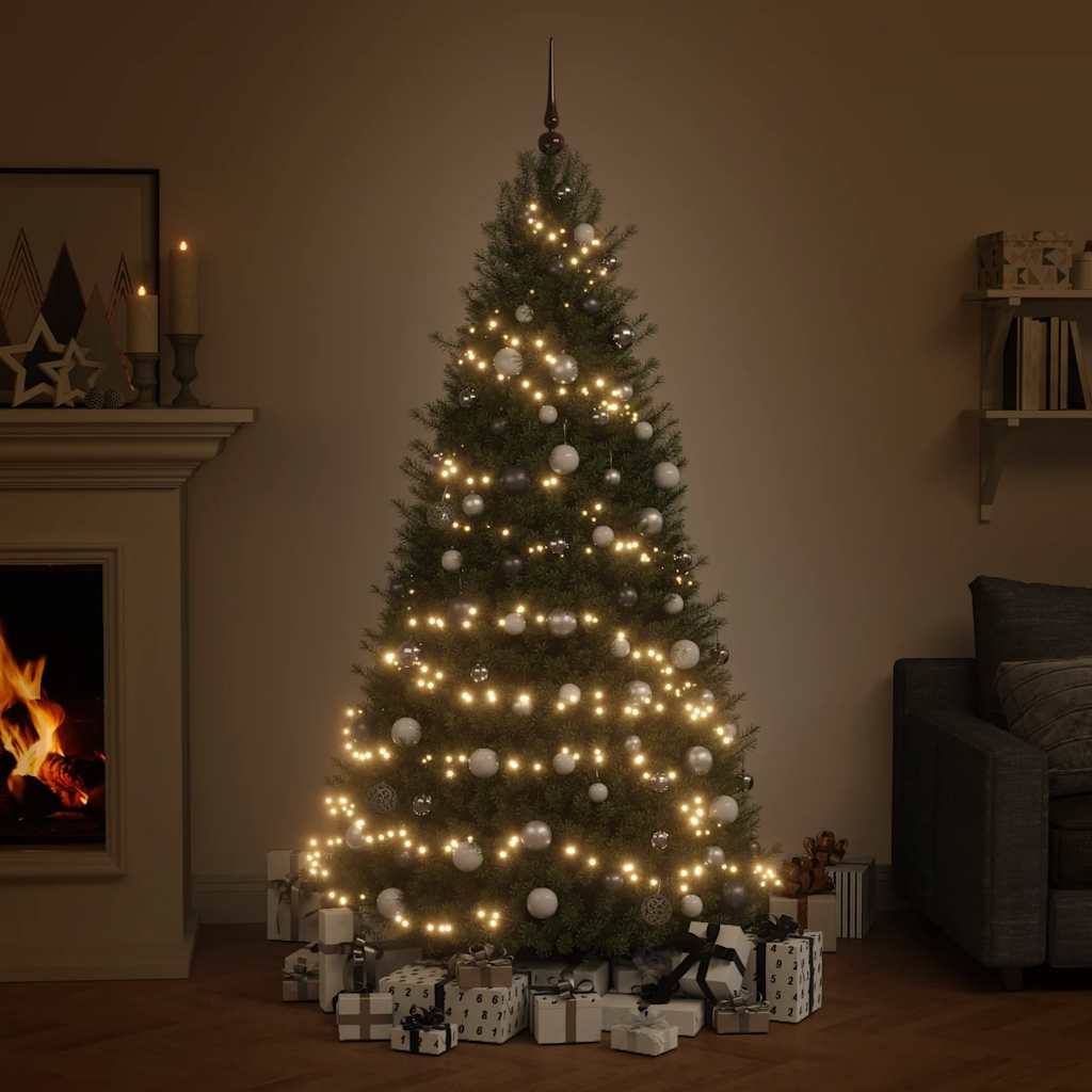 vidaXL 120 Piece Christmas Ball Set with Peak and 300 LEDs White&Gey - white and grey