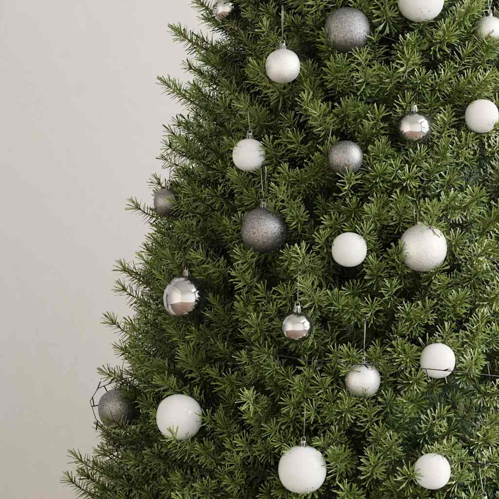 vidaXL 120 Piece Christmas Ball Set with Peak and 300 LEDs White&Gey - white and grey