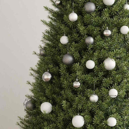 vidaXL 120 Piece Christmas Ball Set with Peak and 300 LEDs White&Gey - white and grey