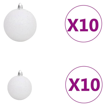 vidaXL 120 Piece Christmas Ball Set with Peak and 300 LEDs White&Gey - white and grey