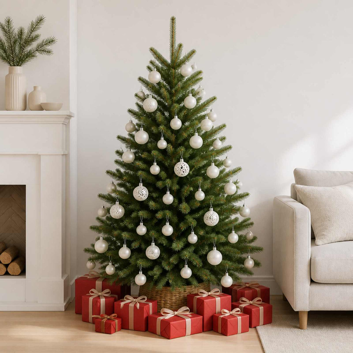 330082 vidaXL 100 Piece Christmas Ball Set White - 6 x 6 x 6 cm