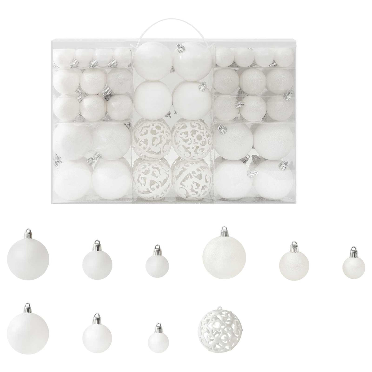 330082 vidaXL 100 Piece Christmas Ball Set White - 6 x 6 x 6 cm