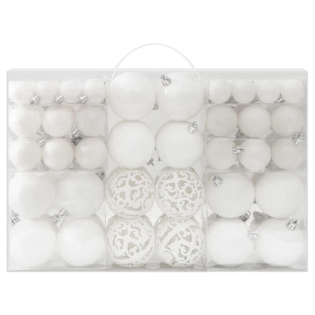 330082 vidaXL 100 Piece Christmas Ball Set White - 6 x 6 x 6 cm