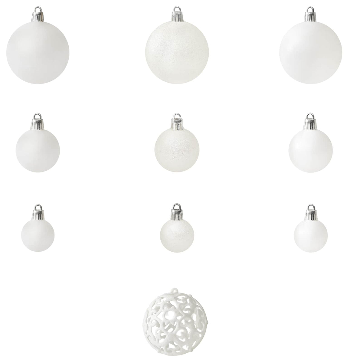 330082 vidaXL 100 Piece Christmas Ball Set White - 6 x 6 x 6 cm