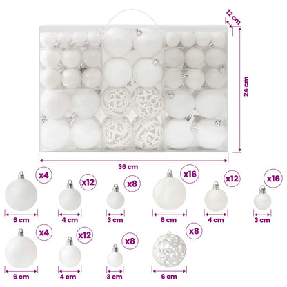 330082 vidaXL 100 Piece Christmas Ball Set White - 6 x 6 x 6 cm