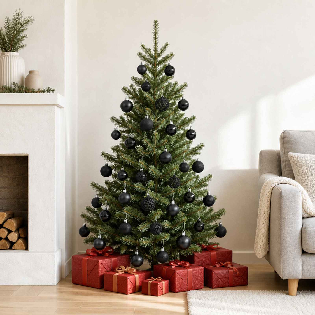 330083 vidaXL 100 Piece Christmas Ball Set Black - 6 x 6 x 6 cm