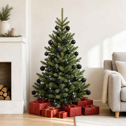330083 vidaXL 100 Piece Christmas Ball Set Black - 6 x 6 x 6 cm