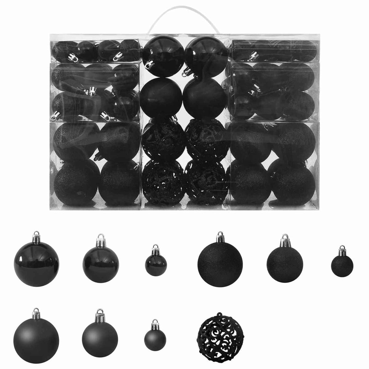 330083 vidaXL 100 Piece Christmas Ball Set Black - 6 x 6 x 6 cm
