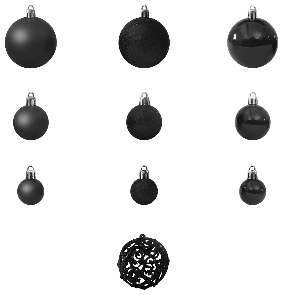 330083 vidaXL 100 Piece Christmas Ball Set Black - 6 x 6 x 6 cm
