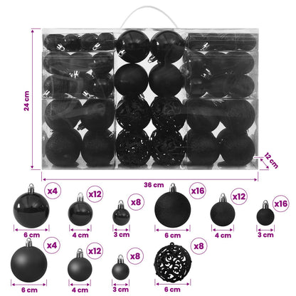 330083 vidaXL 100 Piece Christmas Ball Set Black - 6 x 6 x 6 cm