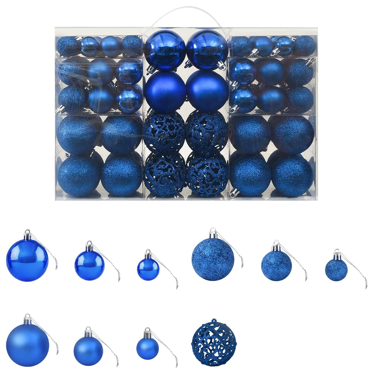 330085 vidaXL 100 Piece Christmas Ball Set Blue - 6 x 6 x 6 cm