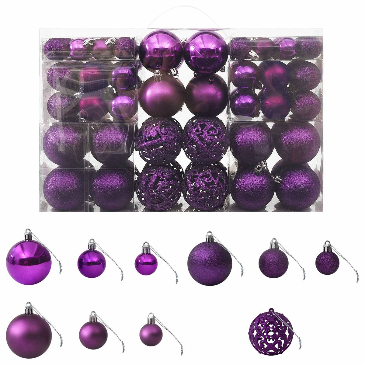 330086 vidaXL 100 Piece Christmas Ball Set Purple - 6 x 6 x 6 cm