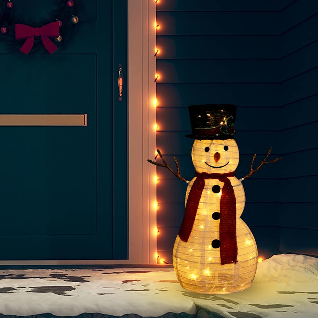 329759 vidaXL Decorative Christmas Snowman Figure with LED Luxury Fabric 60cm - White - 42 x 32 x 60 cm