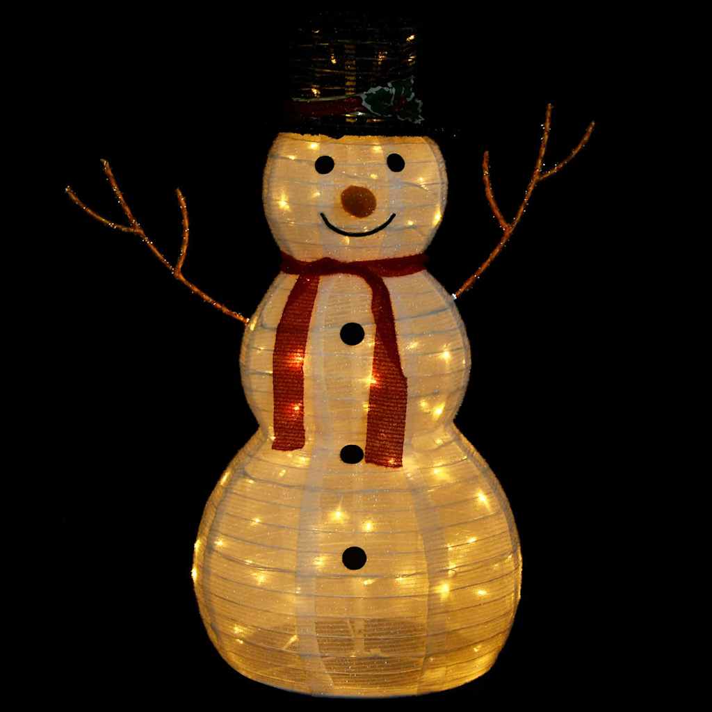 329760 vidaXL Decorative Christmas Snowman Figure with LED Luxury Fabric 90cm - White - 68 x 43 x 90 cm