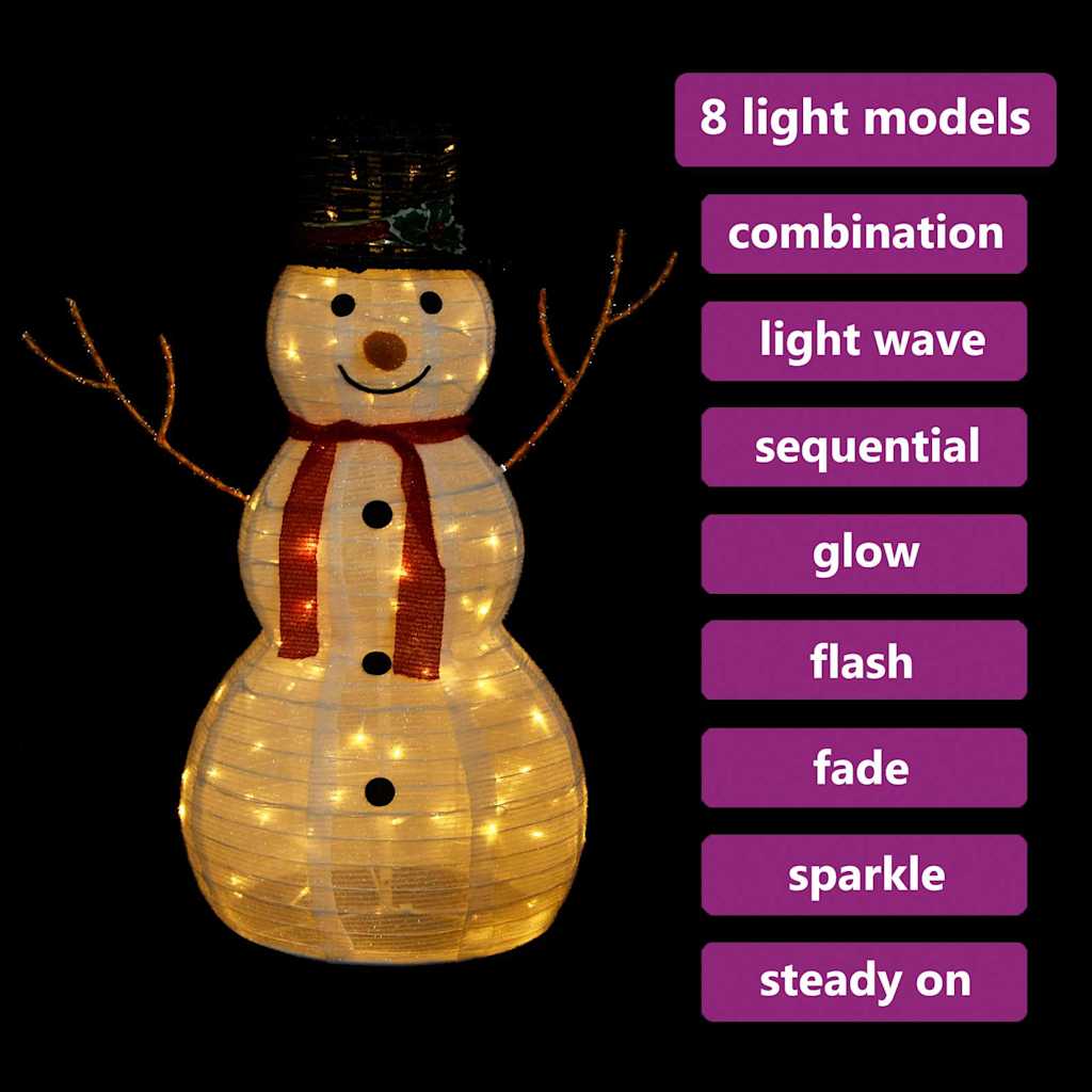 329760 vidaXL Decorative Christmas Snowman Figure with LED Luxury Fabric 90cm - White - 68 x 43 x 90 cm