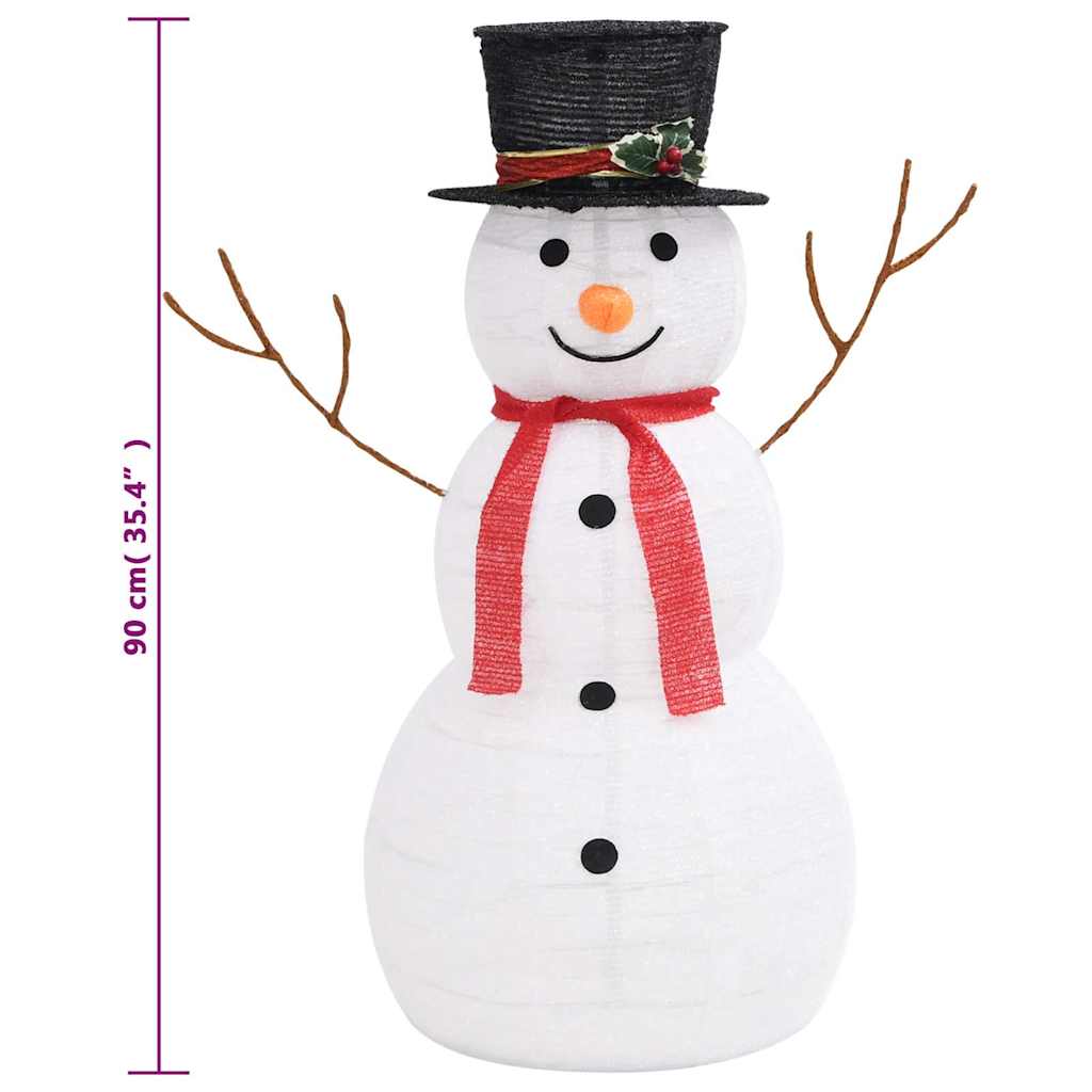329760 vidaXL Decorative Christmas Snowman Figure with LED Luxury Fabric 90cm - White - 68 x 43 x 90 cm