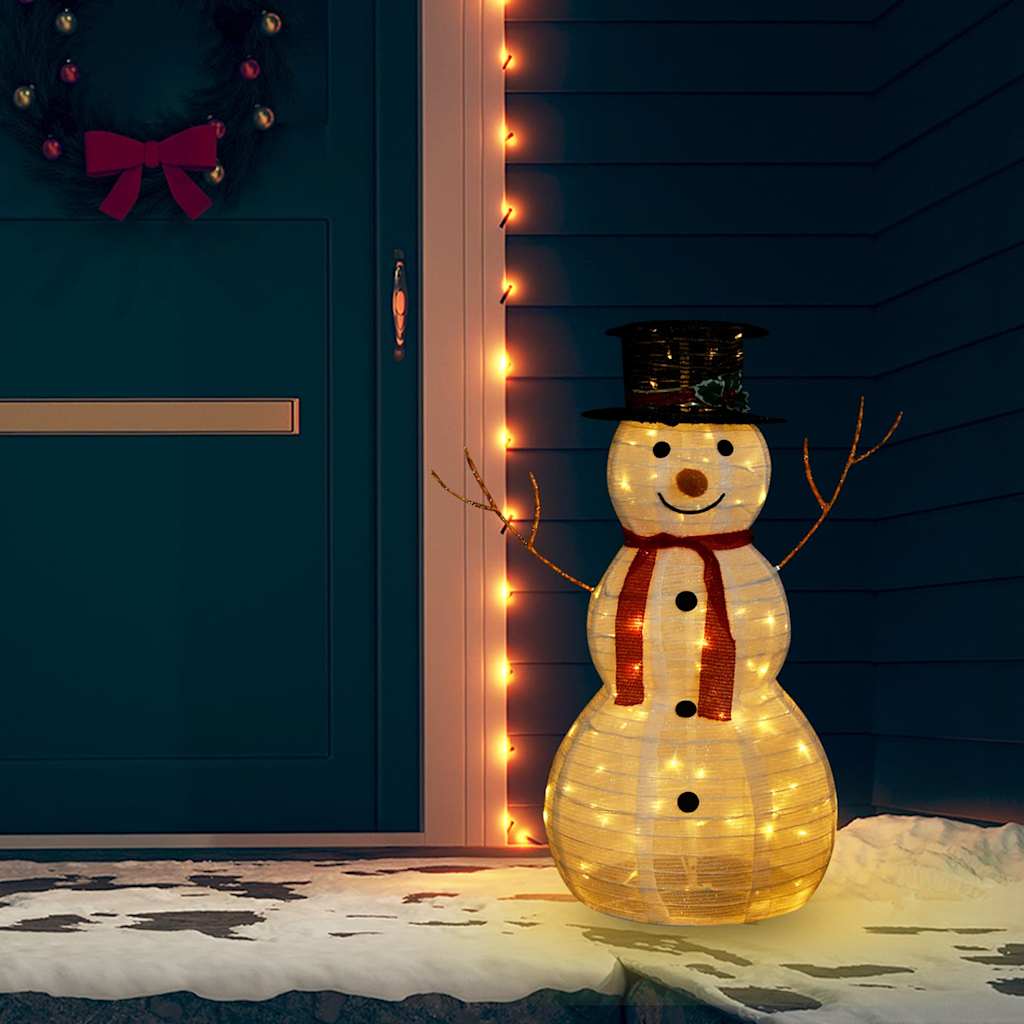 329760 vidaXL Decorative Christmas Snowman Figure with LED Luxury Fabric 90cm - White - 68 x 43 x 90 cm
