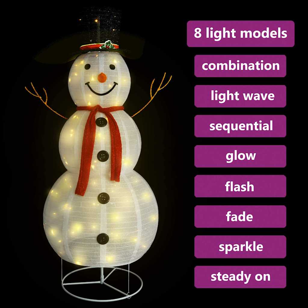 vidaXL Decorative Christmas Snowman Figure LED Luxury Fabric 180cm - White - 180 cm