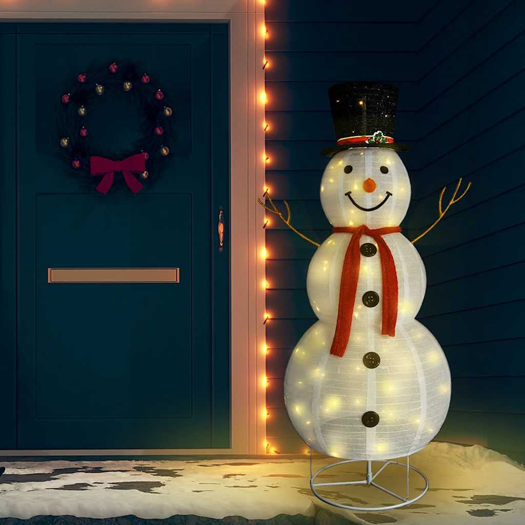 vidaXL Decorative Christmas Snowman Figure LED Luxury Fabric 180cm - White - 180 cm