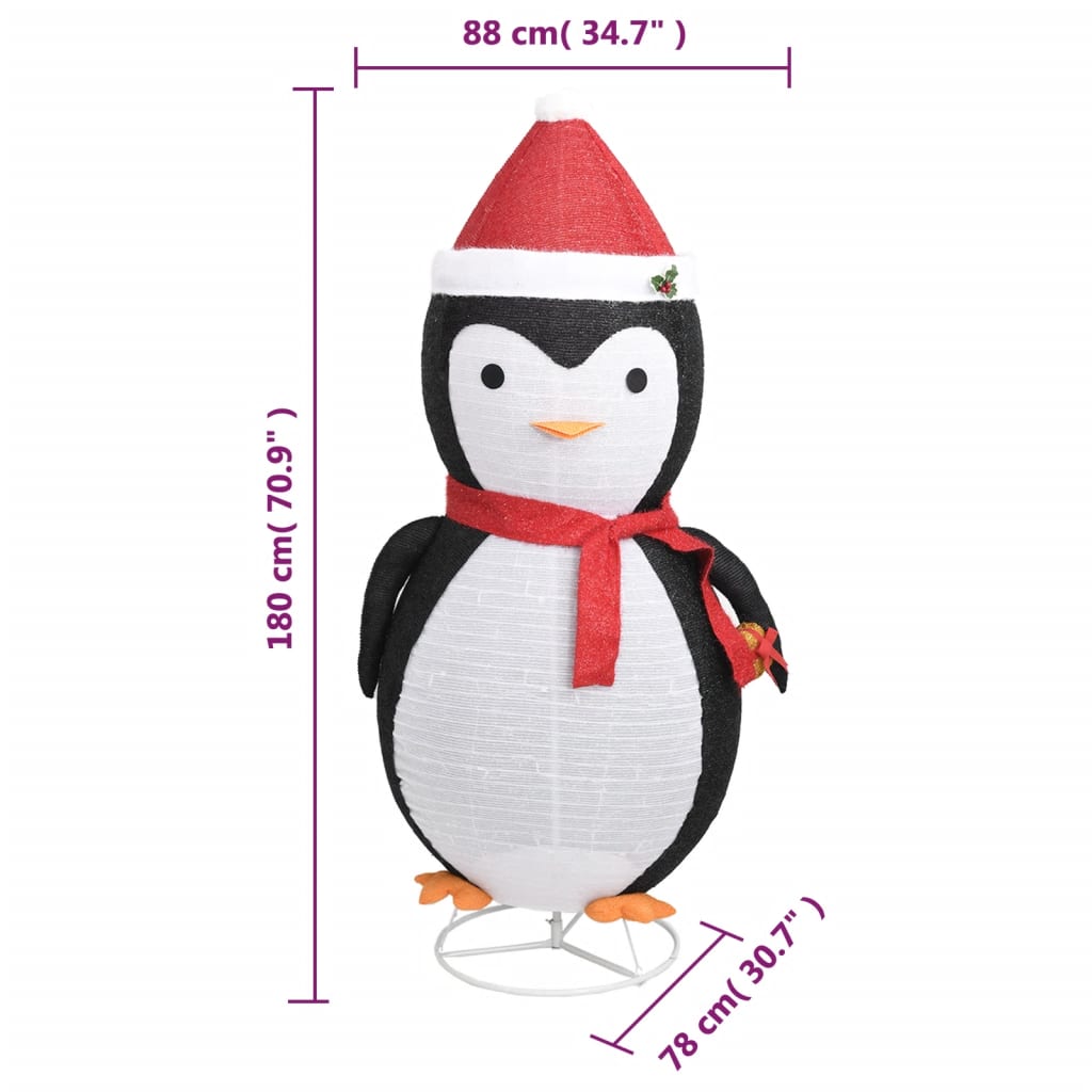 vidaXL Decorative Christmas Snow Penguin Figure LED Luxury Fabric 180cm - Black and white