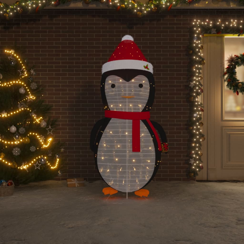 vidaXL Decorative Christmas Snow Penguin Figure LED Luxury Fabric 180cm - Black and white