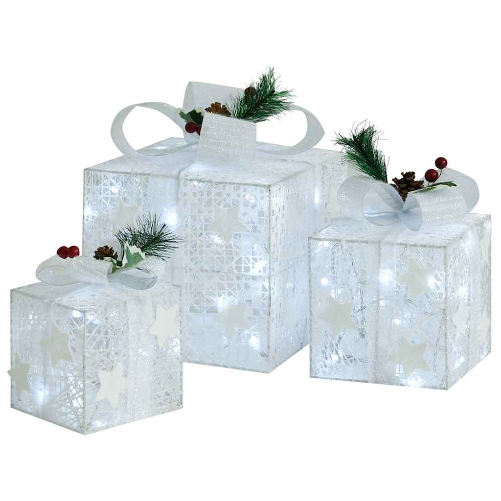 329766 vidaXL Decorative Christmas Gift Boxes 3 pcs White Outdoor Indoor - 20 x 20 x 11 cm