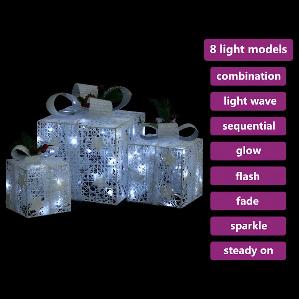 329766 vidaXL Decorative Christmas Gift Boxes 3 pcs White Outdoor Indoor - 20 x 20 x 11 cm