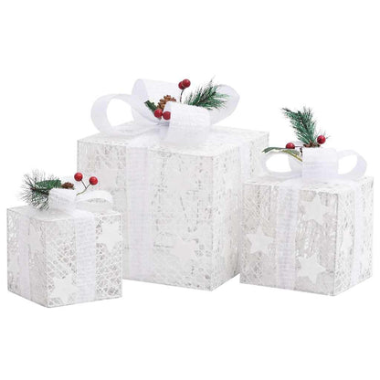 329766 vidaXL Decorative Christmas Gift Boxes 3 pcs White Outdoor Indoor - 20 x 20 x 11 cm