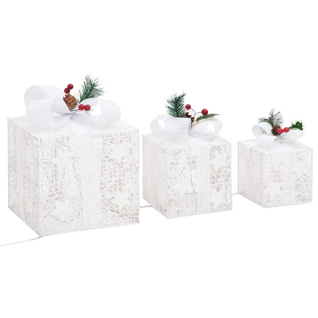329766 vidaXL Decorative Christmas Gift Boxes 3 pcs White Outdoor Indoor - 20 x 20 x 11 cm