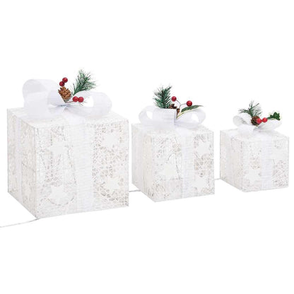 329766 vidaXL Decorative Christmas Gift Boxes 3 pcs White Outdoor Indoor - 20 x 20 x 11 cm