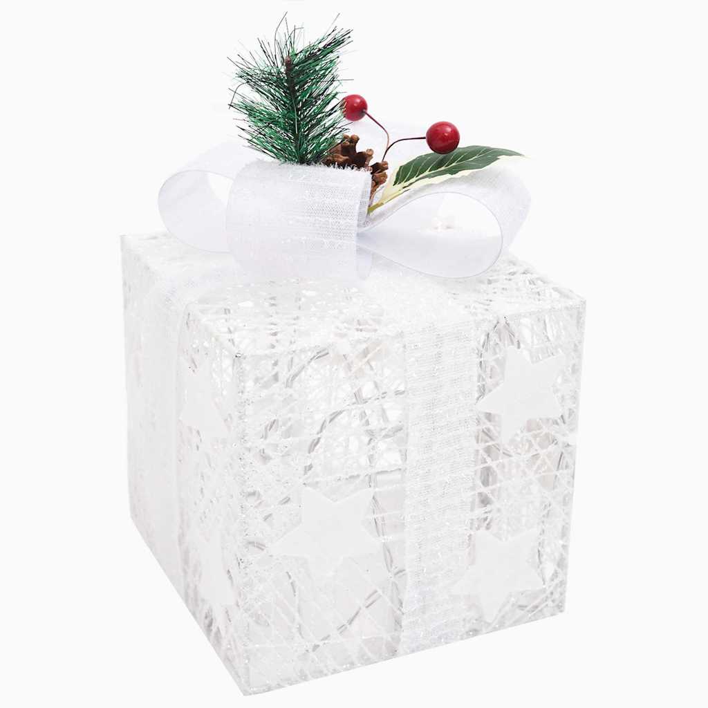 329766 vidaXL Decorative Christmas Gift Boxes 3 pcs White Outdoor Indoor - 20 x 20 x 11 cm