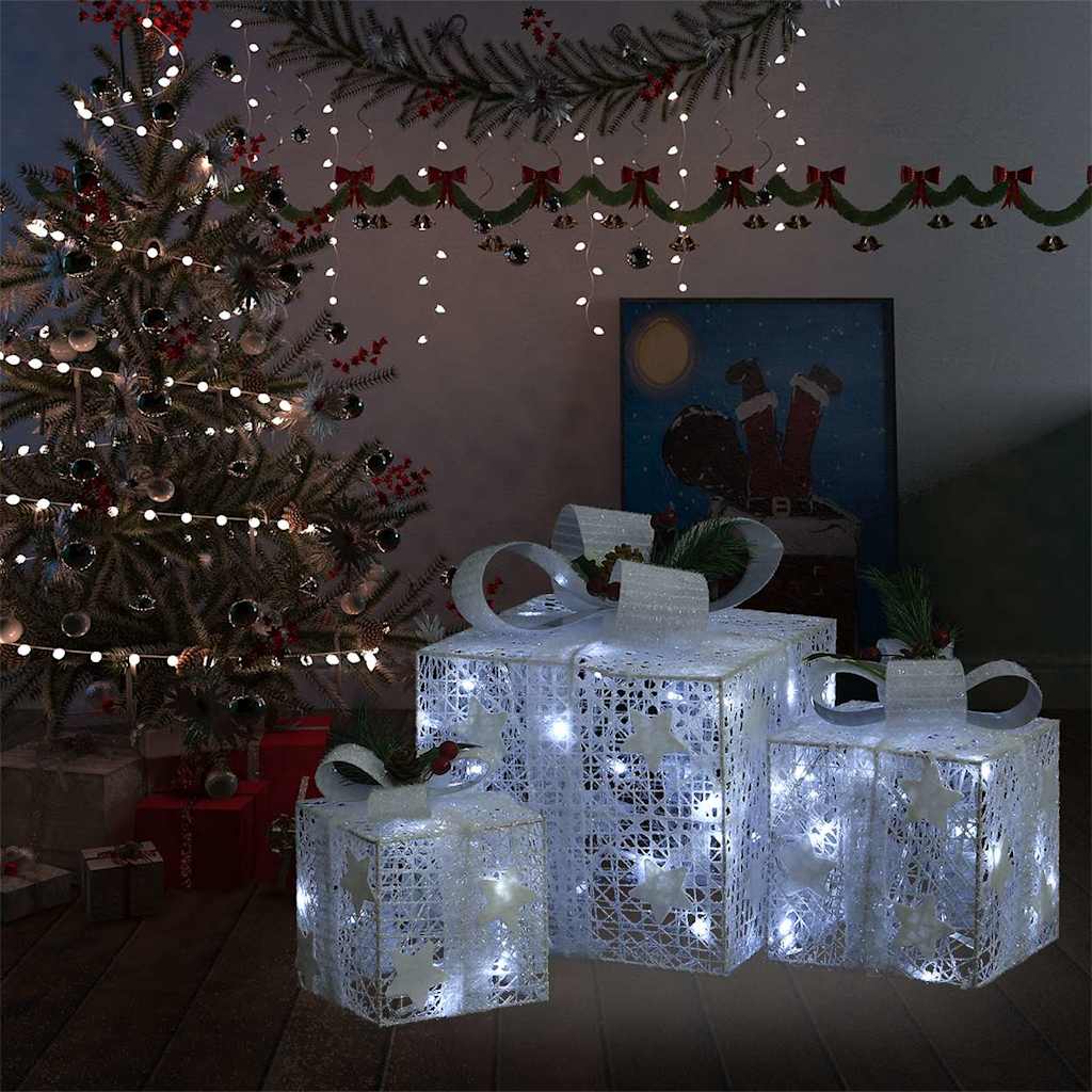 329766 vidaXL Decorative Christmas Gift Boxes 3 pcs White Outdoor Indoor - 20 x 20 x 11 cm