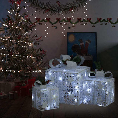 329766 vidaXL Decorative Christmas Gift Boxes 3 pcs White Outdoor Indoor - 20 x 20 x 11 cm