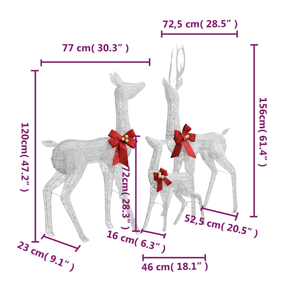 vidaXL Reindeer Family Christmas Decoration White and Silver 201 LEDs