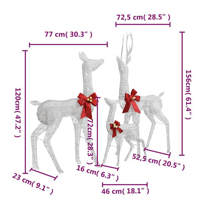 vidaXL Reindeer Family Christmas Decoration White and Silver 201 LEDs