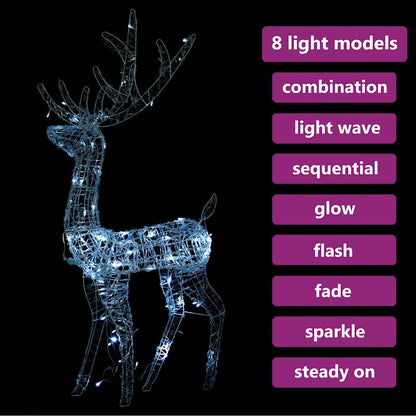 vidaXL Acrylic Reindeer Christmas Decoration 140 LEDs 128 cm Cold White - 70 x 26 x 128 cm