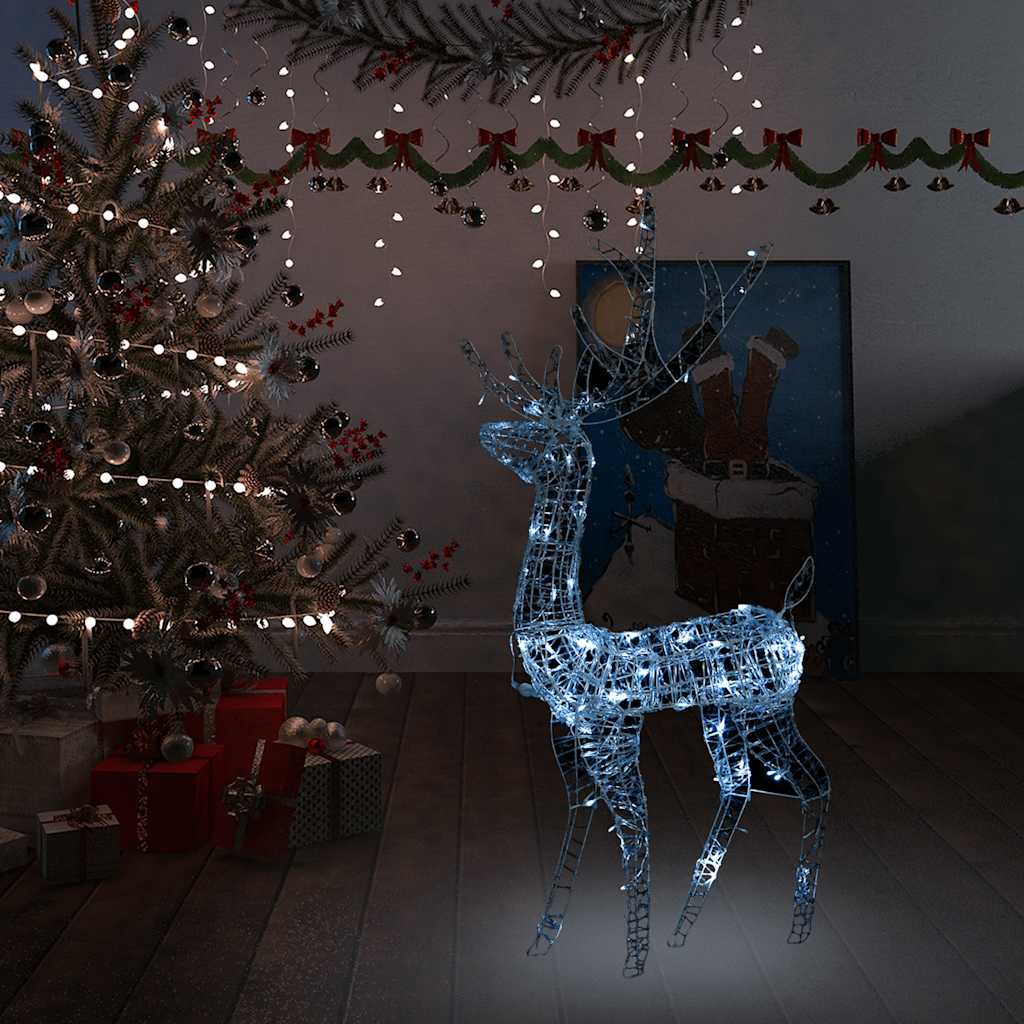 vidaXL Acrylic Reindeer Christmas Decoration 140 LEDs 128 cm Cold White - 70 x 26 x 128 cm