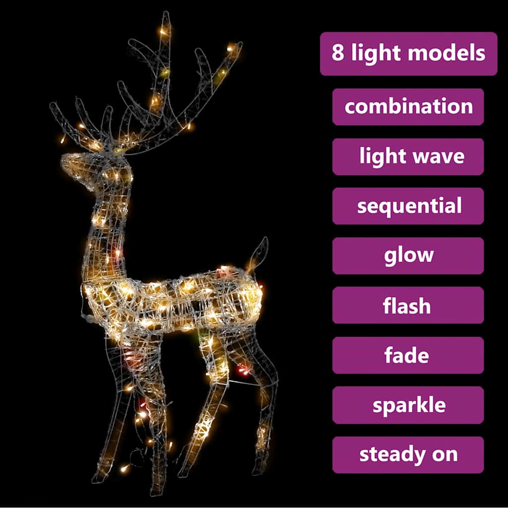 vidaXL Acrylic Reindeer Christmas Decoration 140 LEDs 128cm Colourful - Multicolour - 70 x 26 x 128 cm