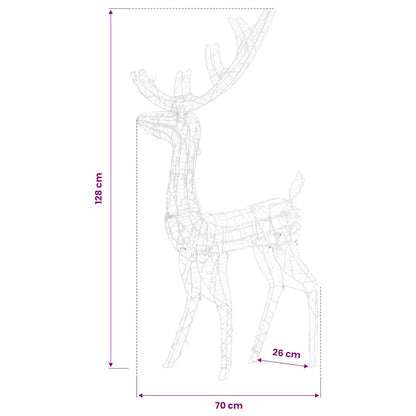 vidaXL Acrylic Reindeer Christmas Decoration 140 LEDs 128cm Colourful - Multicolour - 70 x 26 x 128 cm