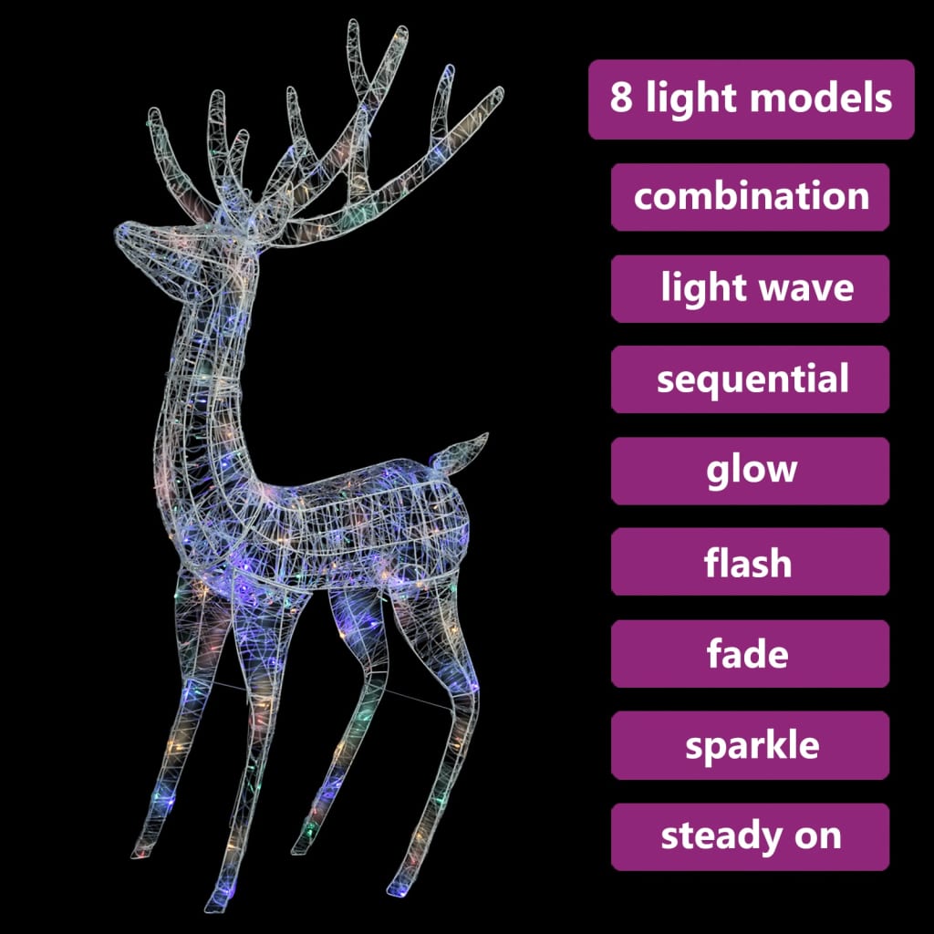 vidaXL XXL Acrylic Christmas Reindeer 250 LED 180 cm Colourful - Multicolour - 96 x 40 x 180 cm