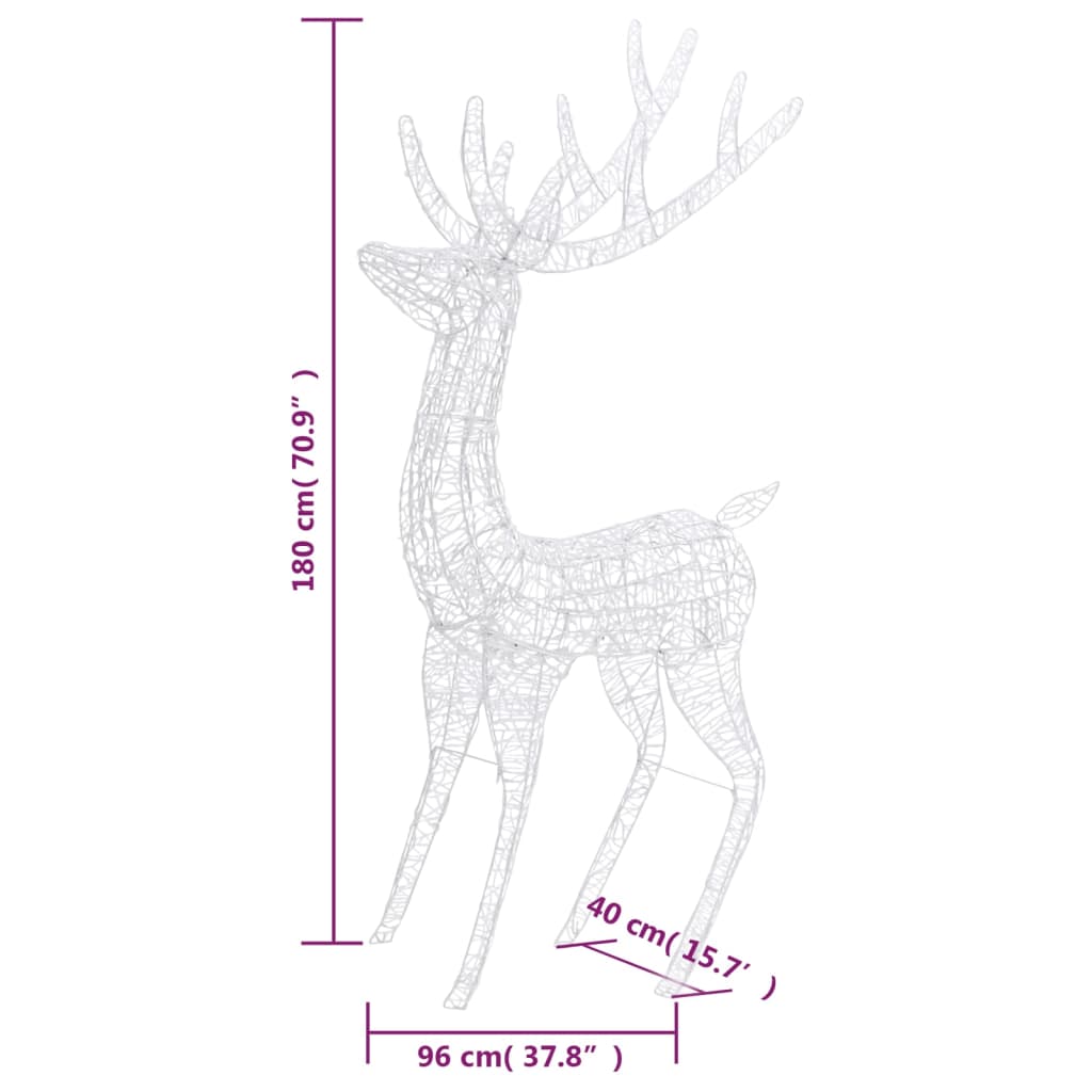 vidaXL XXL Acrylic Christmas Reindeer 250 LED 180 cm Colourful - Multicolour - 96 x 40 x 180 cm