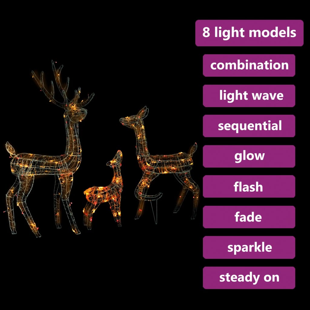 vidaXL Acrylic Reindeer Family Christmas Decoration 300 LED Colourful - Multicolour