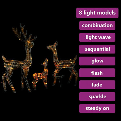 vidaXL Acrylic Reindeer Family Christmas Decoration 300 LED Colourful - Multicolour