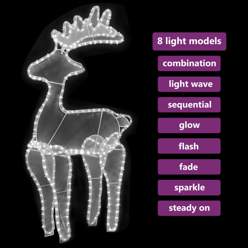 vidaXL Reindeer Christmas Decoration with Mesh 306 LEDs 60x24x89cm - Cold white