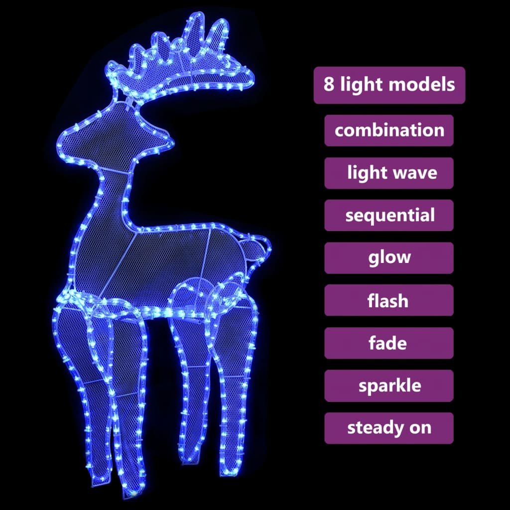 vidaXL Reindeer Christmas Decoration with Mesh 306 LEDs 60x24x89cm - Blue