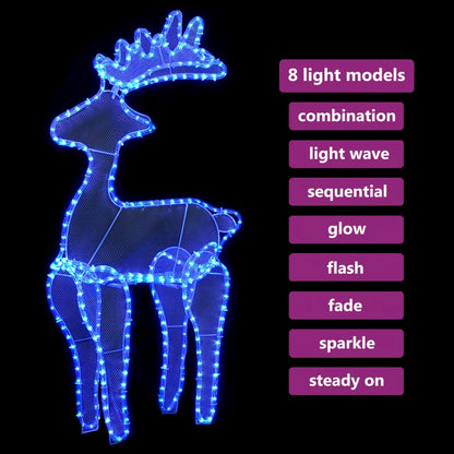 vidaXL Reindeer Christmas Decoration with Mesh 306 LEDs 60x24x89cm - Blue