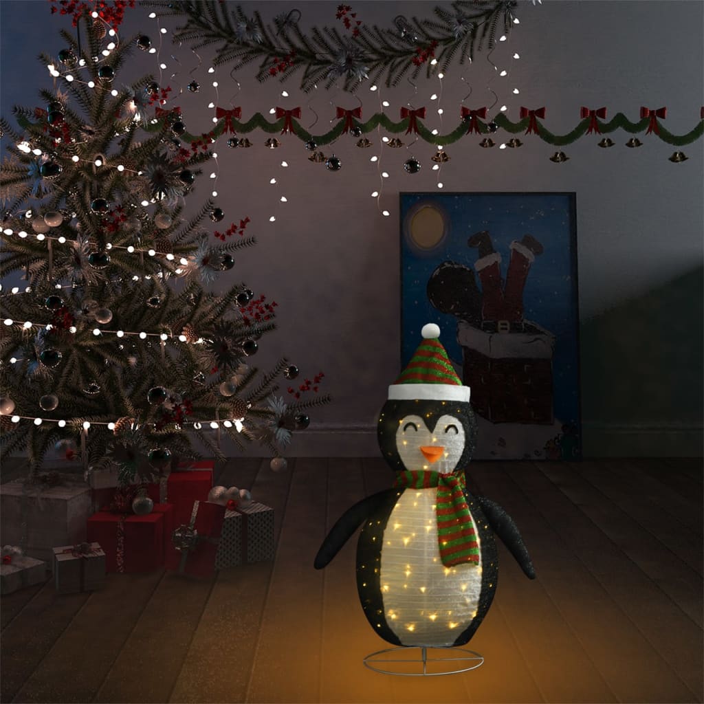 vidaXL Decorative Christmas Snow Penguin Figure LED Luxury Fabric 60cm - Black and white - 60 cm