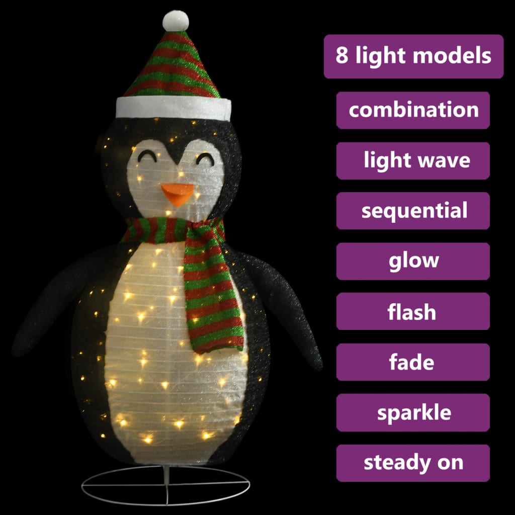 vidaXL Decorative Christmas Snow Penguin Figure LED Luxury Fabric 60cm - Black and white - 60 cm